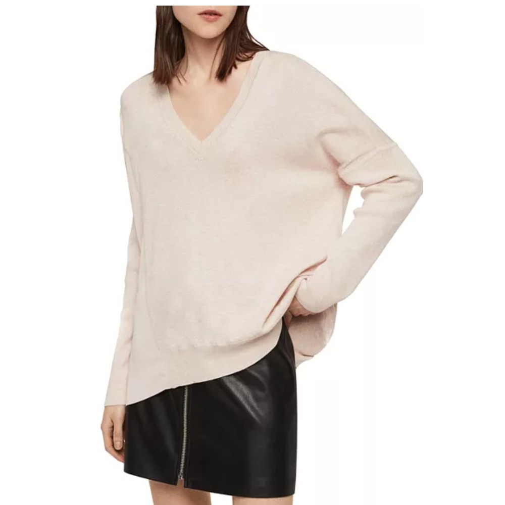 ALLSAINTS Alda Contrast Panel Top V Neck Knit Oversized Womens XSmall